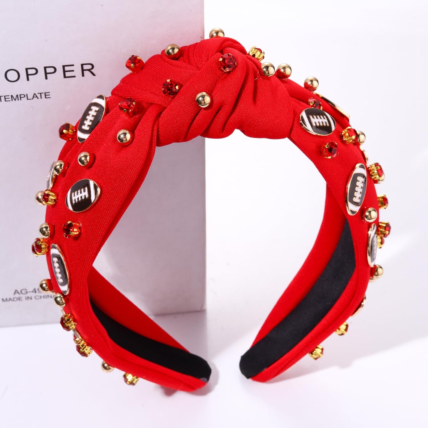 Glam Up Your Game Day: Women's Football Headband with Crystal Rhinestones - Perfect Gift for Football Moms (Red 2)