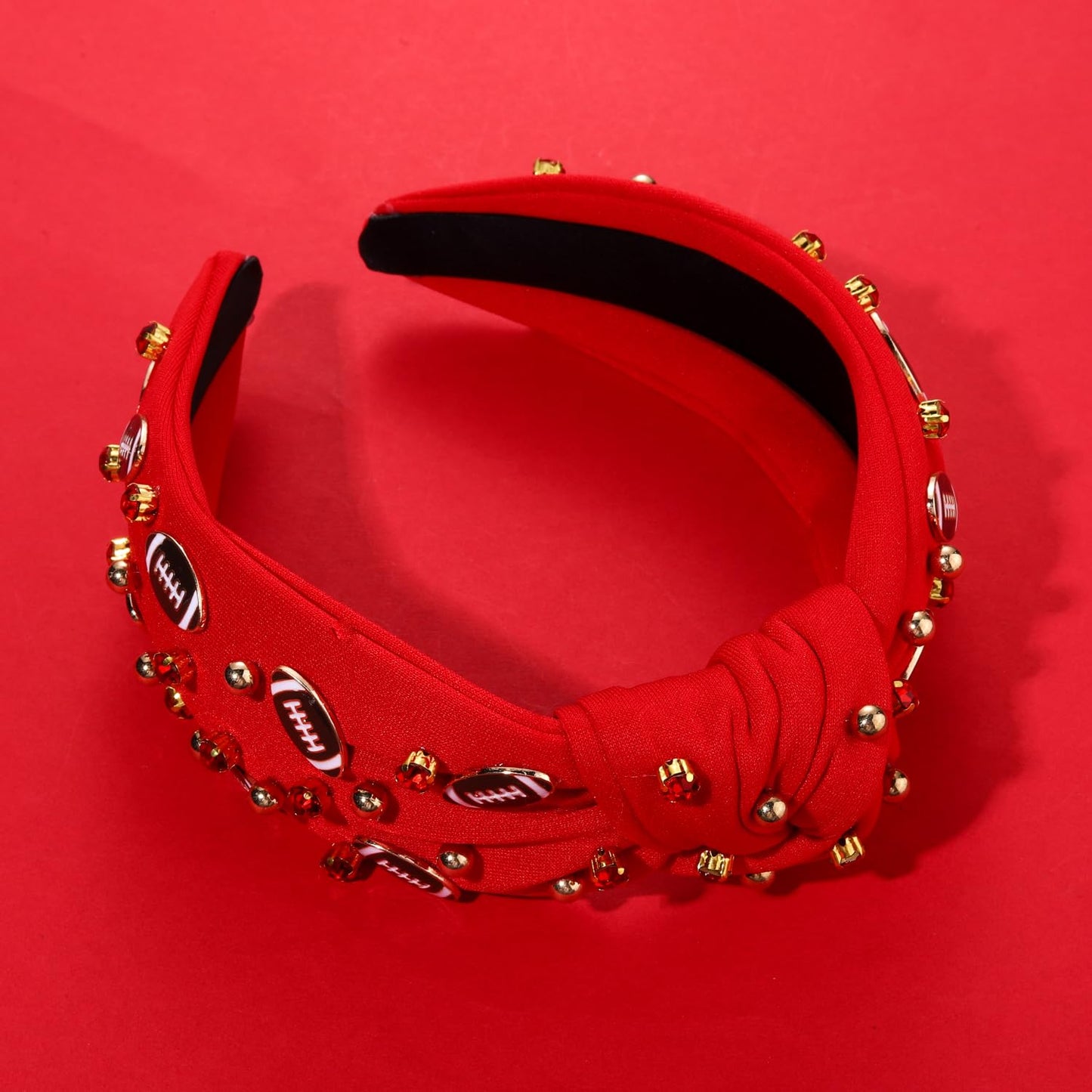 Glam Up Your Game Day: Women's Football Headband with Crystal Rhinestones - Perfect Gift for Football Moms (Red 2)