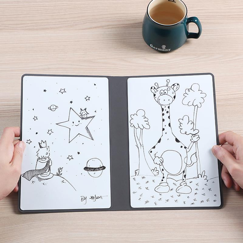 A5 Reusable Whiteboard Notebook Set with Elegant Faux Leather Cover, Dual-Tip Erasable Pens, Cleaning Cloth, and 50 Stylish Stickers for Ultimate Note-Taking Flexibility