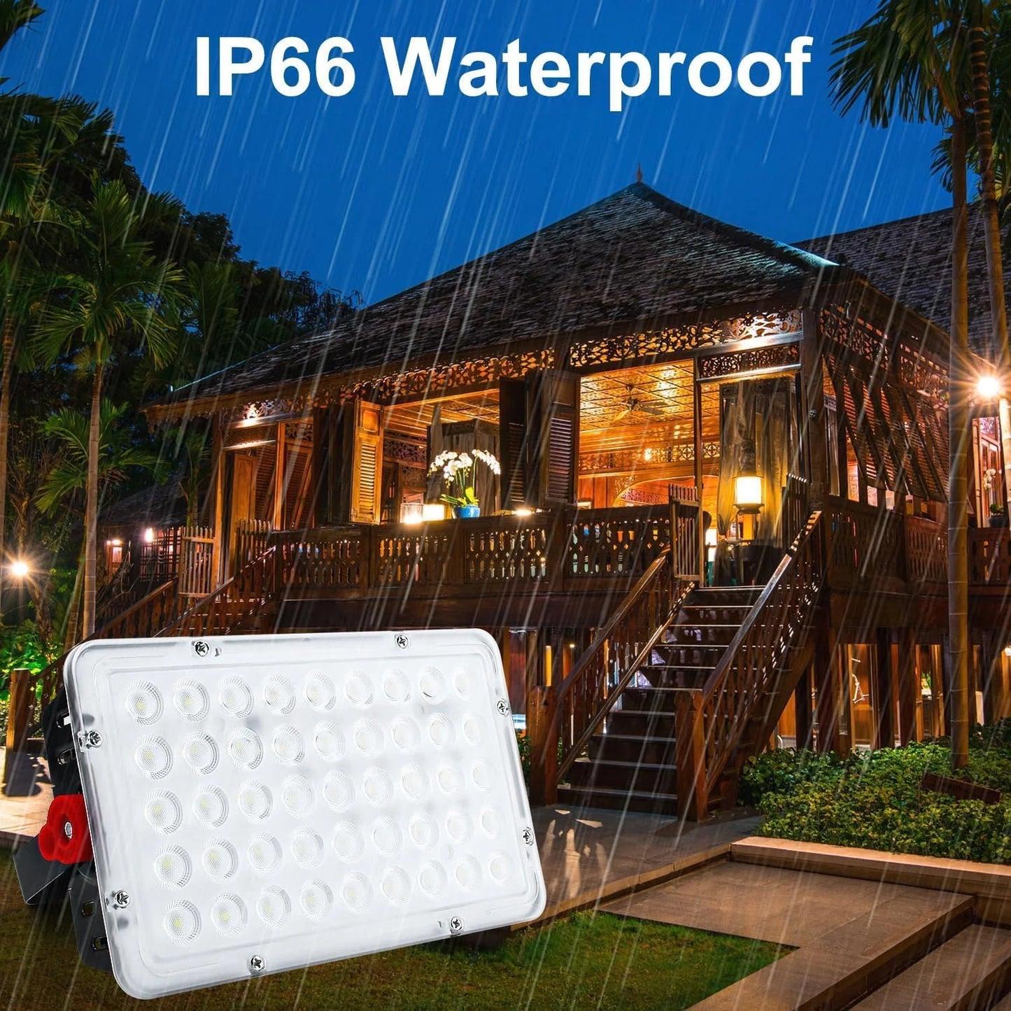 2 Pack 100W LED Outdoor Flood Light, Waterproof, 6500K, for Yard, Garden, Garage, Stadium