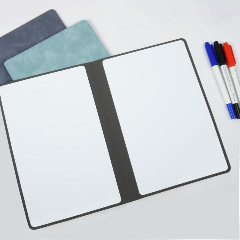 A5 Reusable Whiteboard Notebook Set with Elegant Faux Leather Cover, Dual-Tip Erasable Pens, Cleaning Cloth, and 50 Stylish Stickers for Ultimate Note-Taking Flexibility