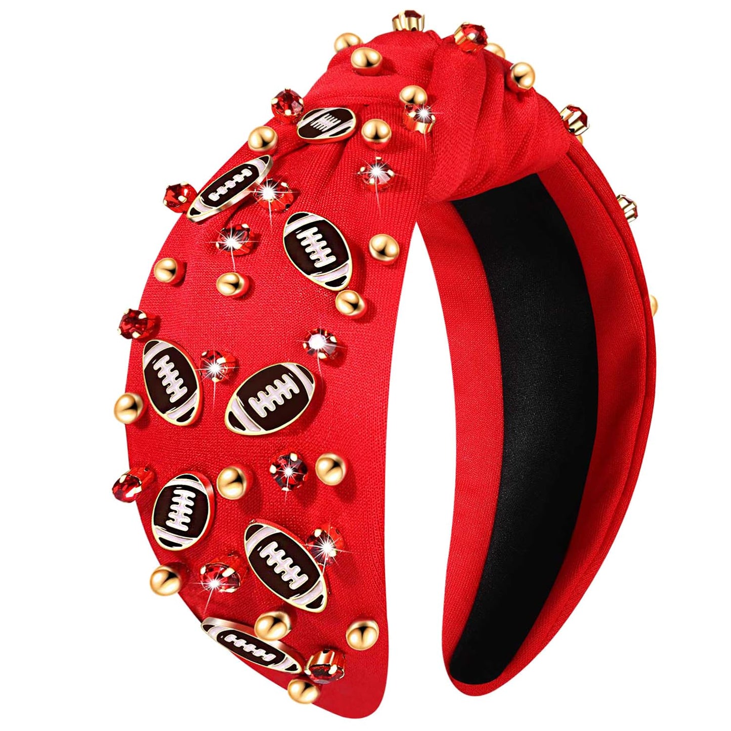 Glam Up Your Game Day: Women's Football Headband with Crystal Rhinestones - Perfect Gift for Football Moms (Red 2)