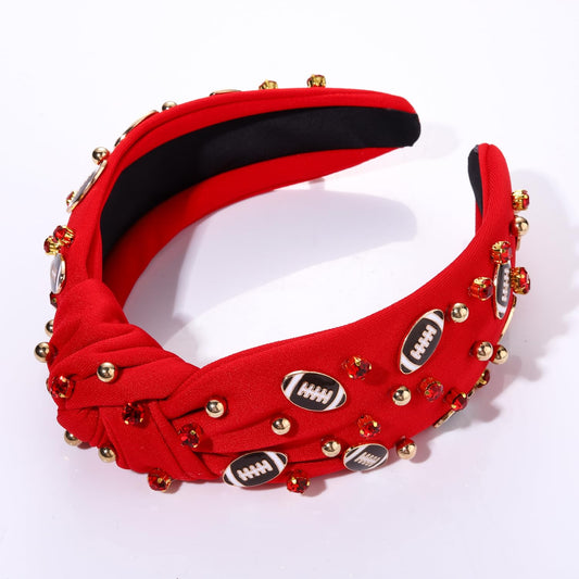 Glam Up Your Game Day: Women's Football Headband with Crystal Rhinestones - Perfect Gift for Football Moms (Red 2)
