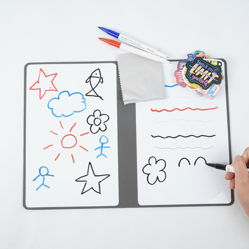A5 Reusable Whiteboard Notebook Set with Elegant Faux Leather Cover, Dual-Tip Erasable Pens, Cleaning Cloth, and 50 Stylish Stickers for Ultimate Note-Taking Flexibility