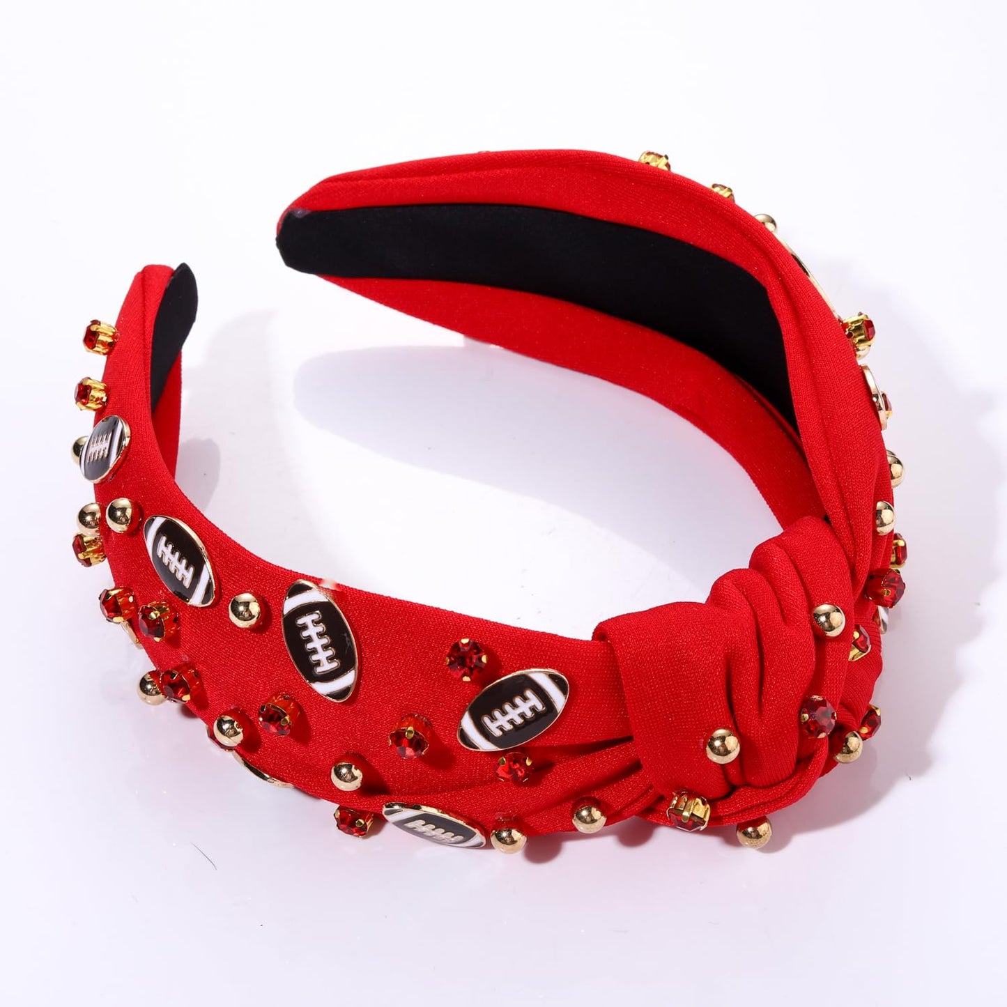 Glam Up Your Game Day: Women's Football Headband with Crystal Rhinestones - Perfect Gift for Football Moms (Red 2)
