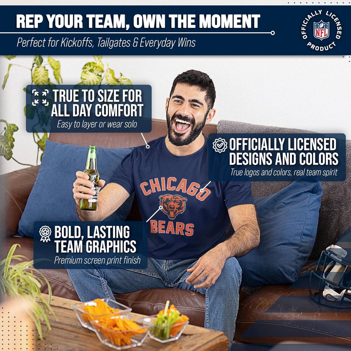 NFL Adult Gameday T-Shirt - Tagless Cotton Blend - Show Your Team Spirit in Comfort!