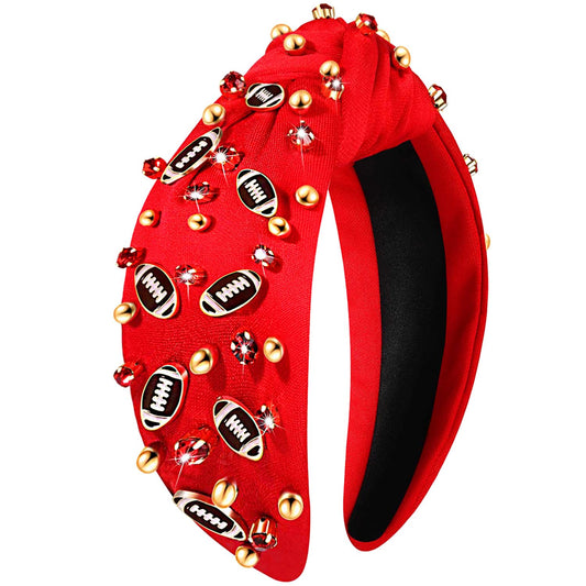 Glam Up Your Game Day:  Women's Football Headband with Crystal Rhinestones - Perfect Gift for Football Moms (Red 2)